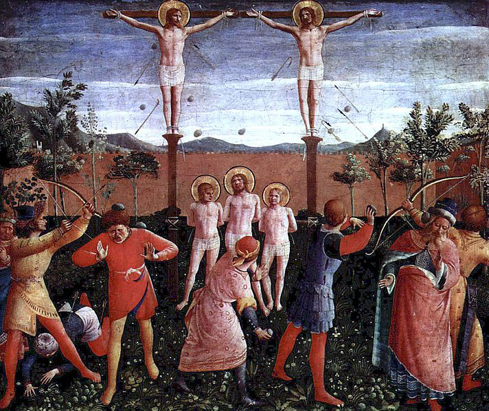 Fra Angelico Hauptaltar der Heiligen Kosmas und Damian aus dem Dominikanerklosters San Marco in Florenz, Predella, sechste Szene: Martyrium der Heiligen Kosmas und